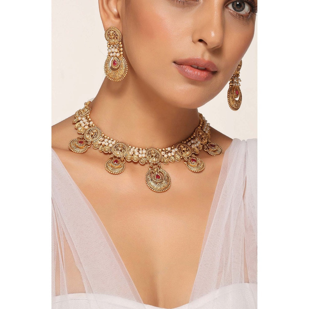 SWABHIMANN Rasiya Multicolour Gold Plated Temple Jewellery Set