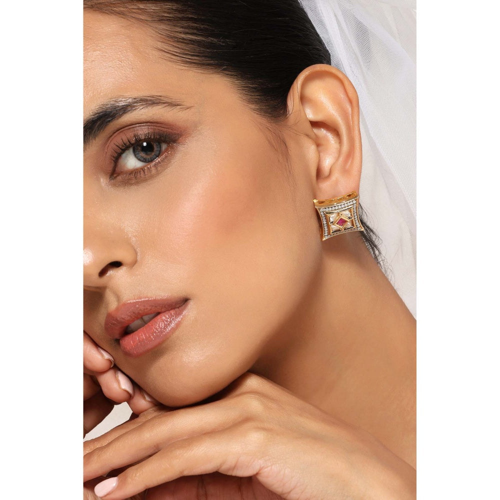 SWABHIMANN Heyat Multicolour Kundan Studs Earrings