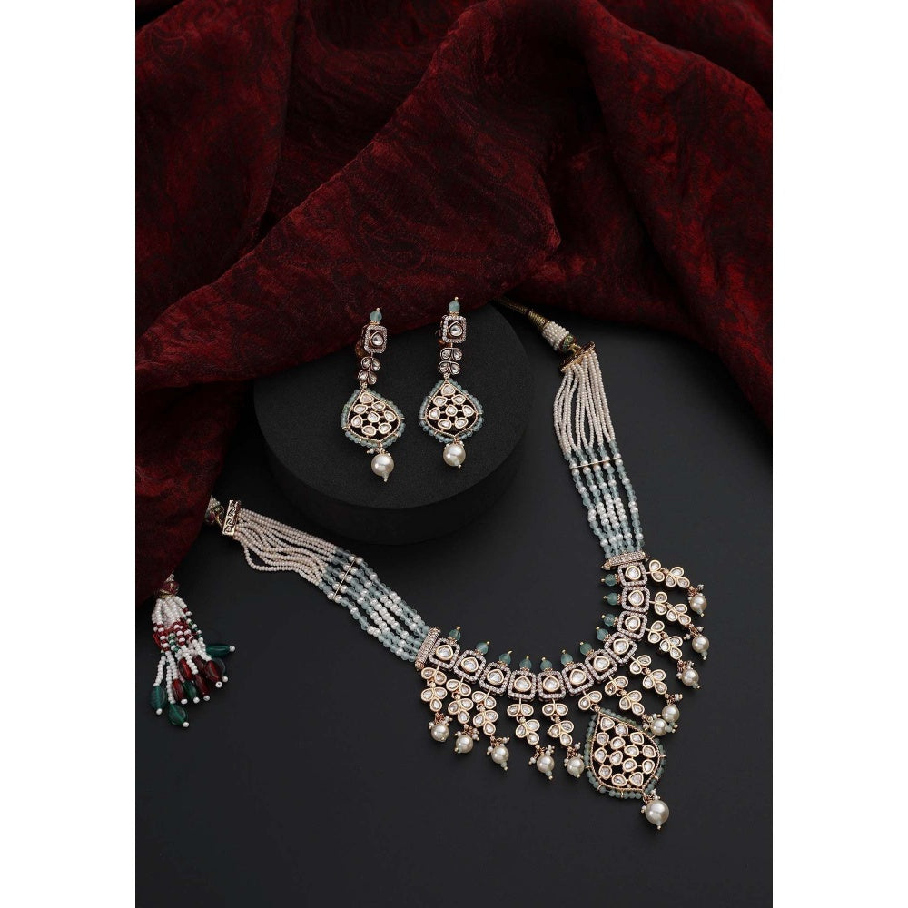 SWABHIMANN Ishara White Polki Layered Necklace Set