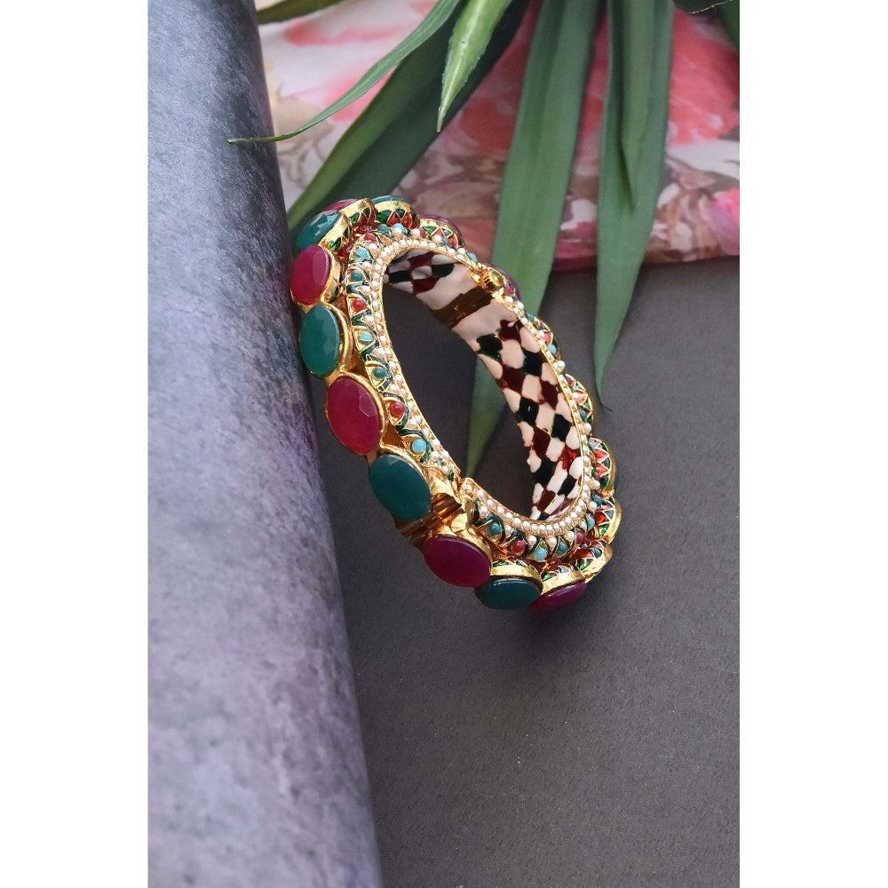 SWABHIMANN Malini Multicolour Gold Plated Jadau Kada