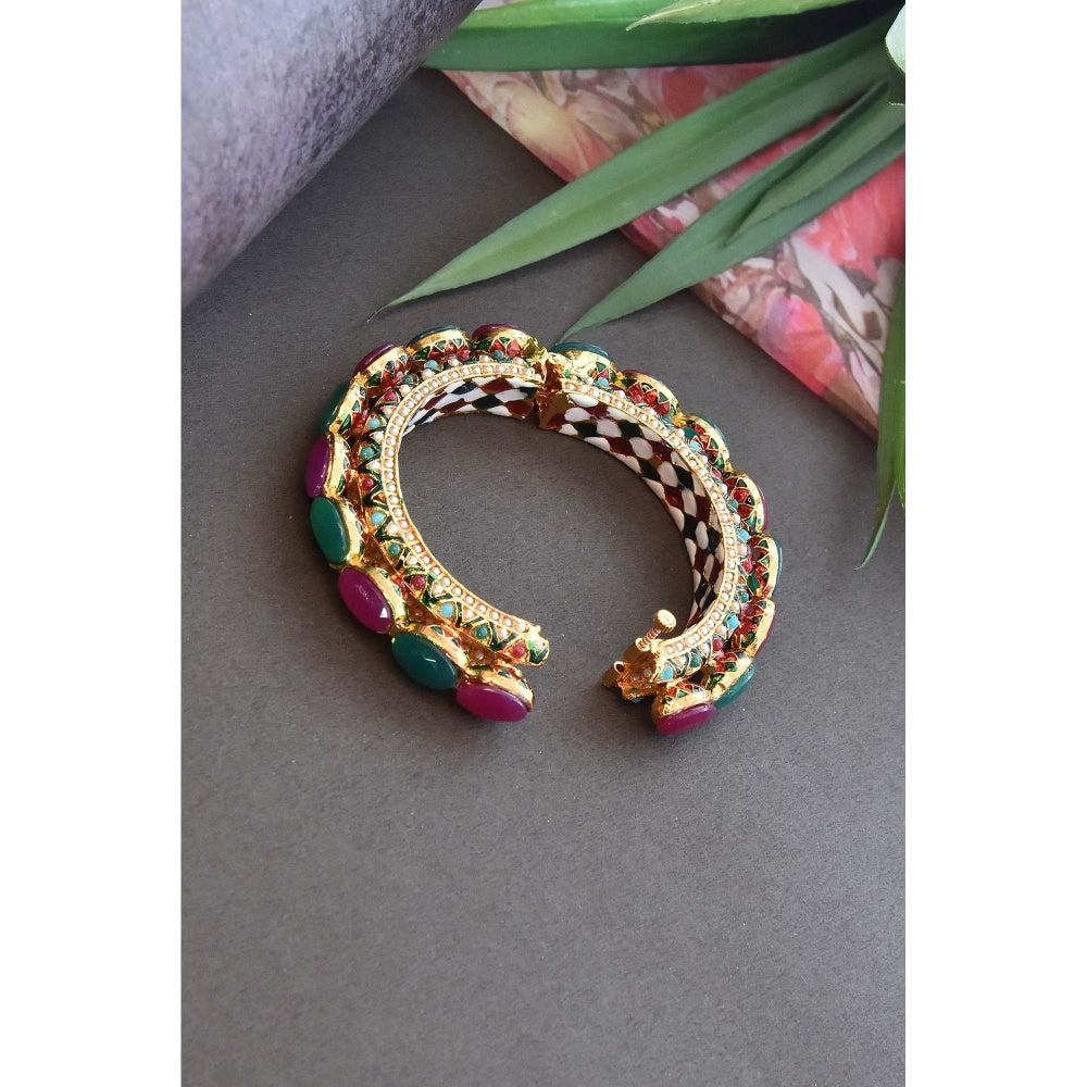 SWABHIMANN Malini Multicolour Gold Plated Jadau Kada
