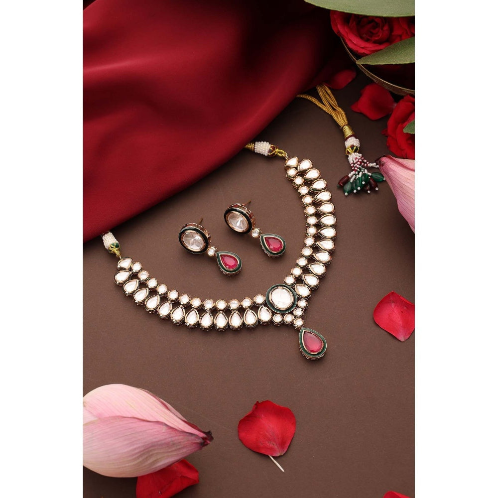 SWABHIMANN Chitvan White Polki Necklace Set
