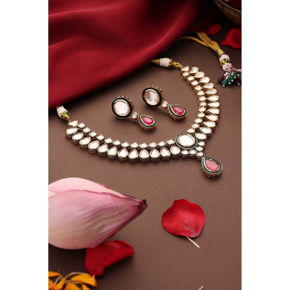 SWABHIMANN Chitvan White Polki Necklace Set