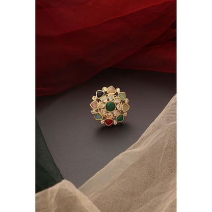 SWABHIMANN Jheel Navrattan Kundan Ring