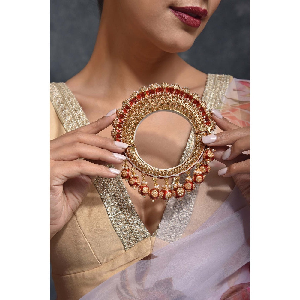 SWABHIMANN Gauri Gold Plated Red Meenakari Jadau Kada