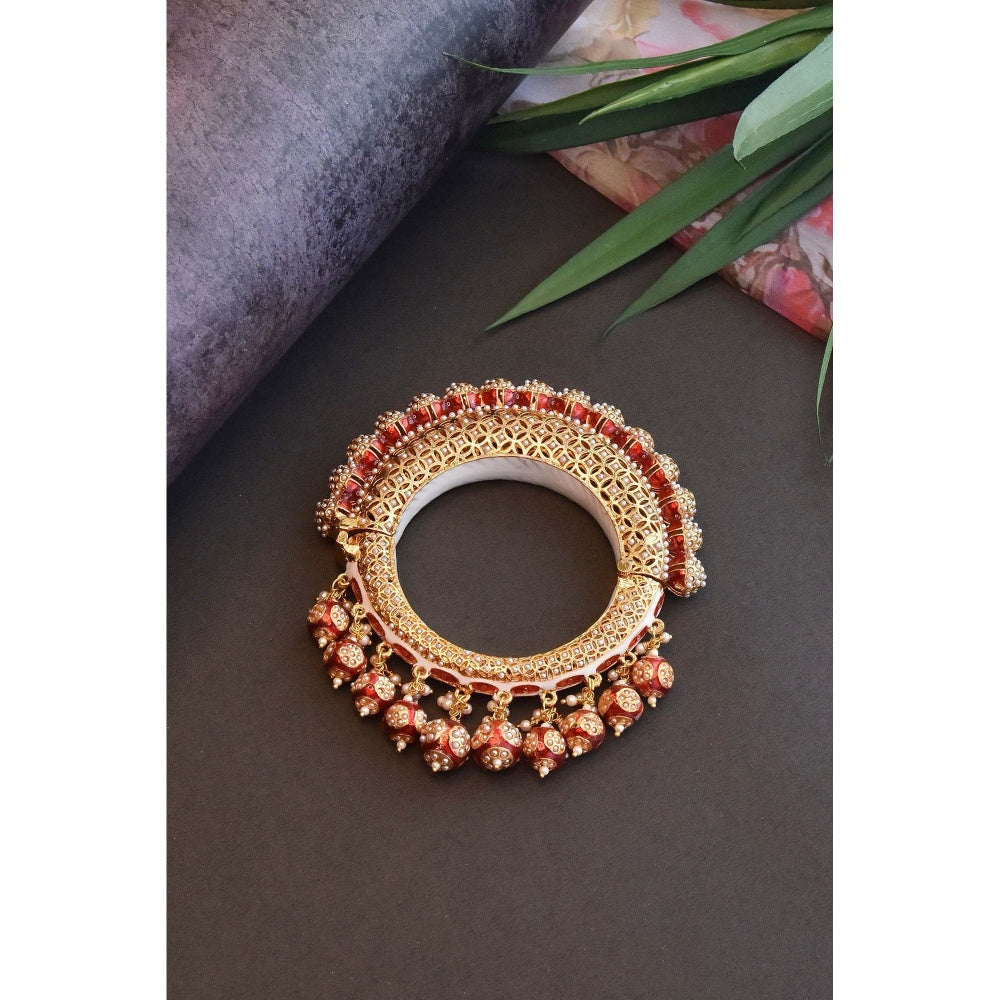SWABHIMANN Gauri Gold Plated Red Meenakari Jadau Kada