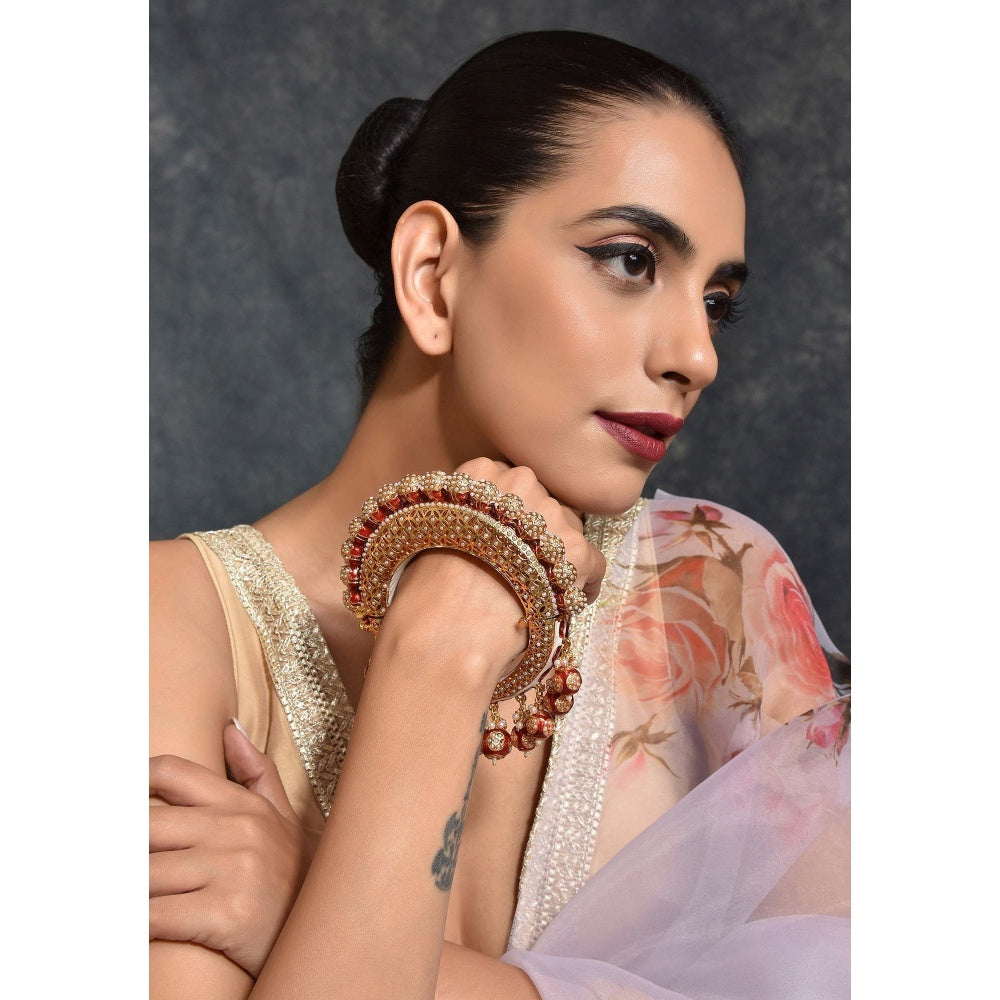 SWABHIMANN Gauri Gold Plated Red Meenakari Jadau Kada