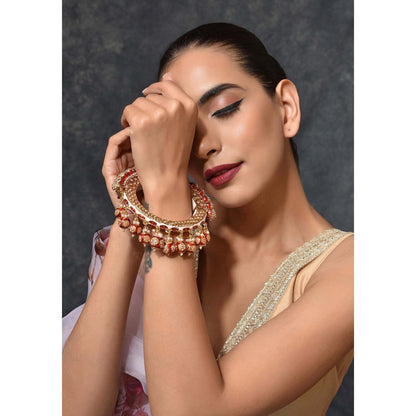 SWABHIMANN Gauri Gold Plated Red Meenakari Jadau Kada