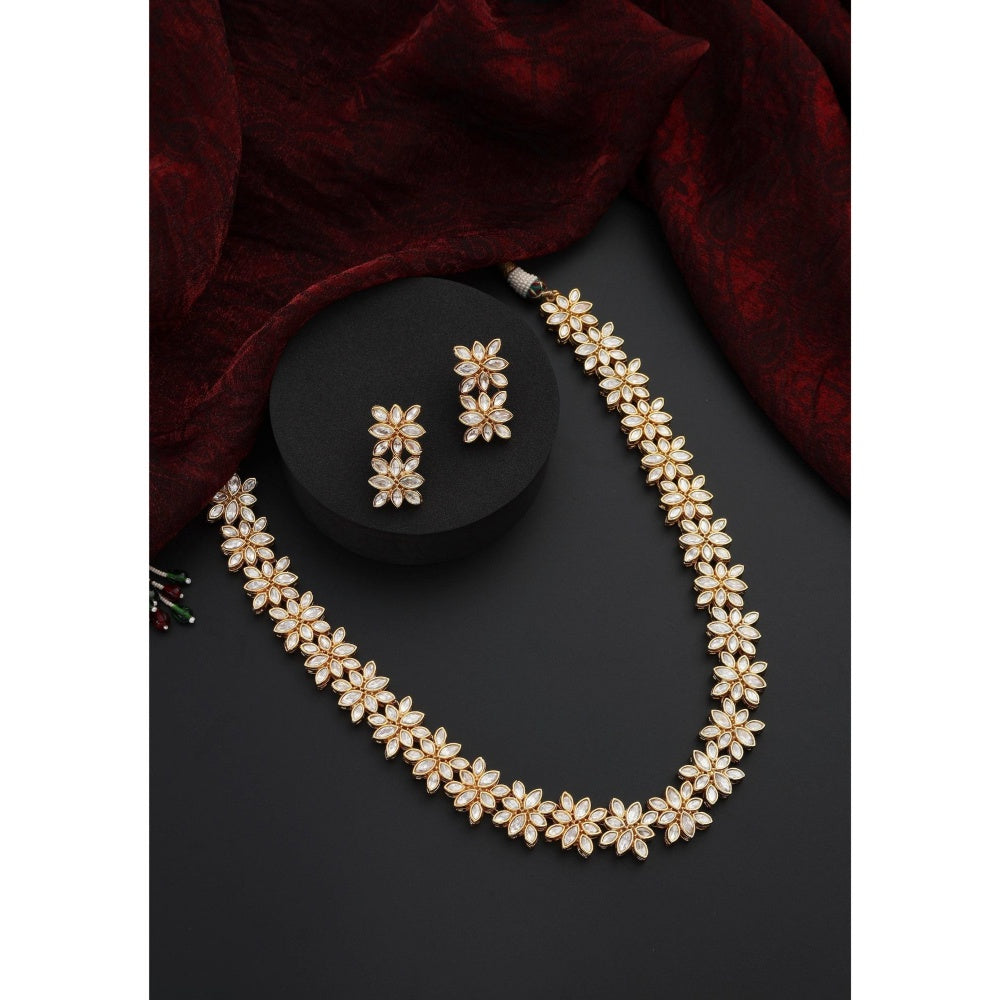 SWABHIMANN Noor Gold Polki Long Necklace Set