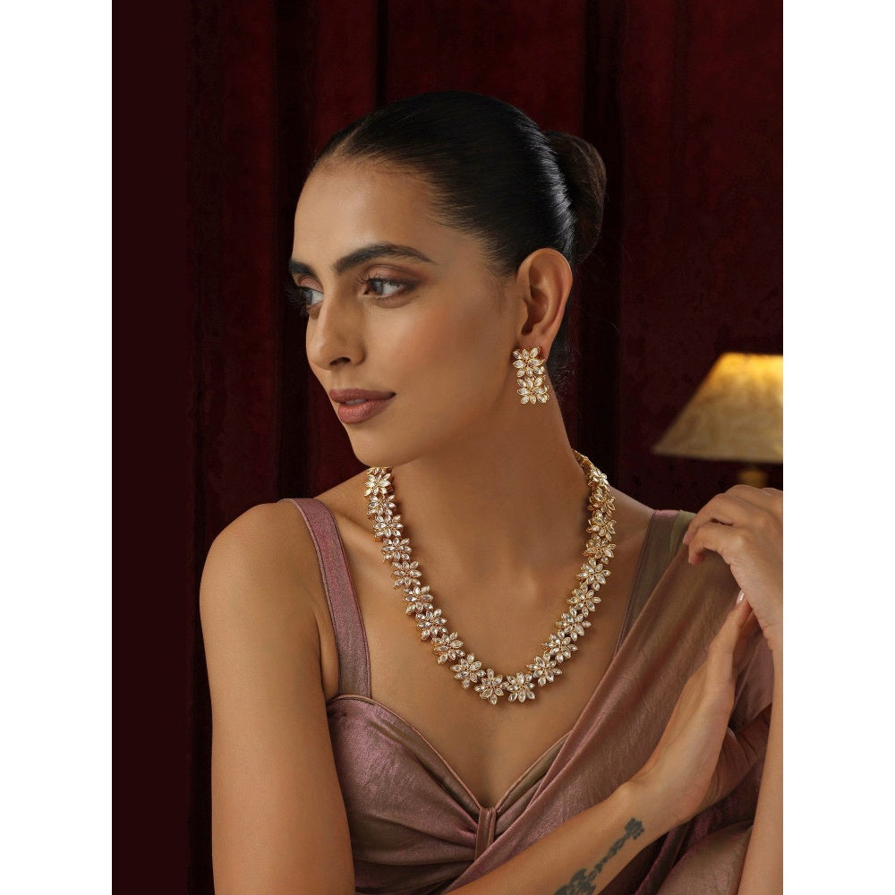 SWABHIMANN Noor Gold Polki Long Necklace Set