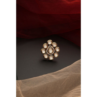 SWABHIMANN Minal White Kundan Adjustable Ring