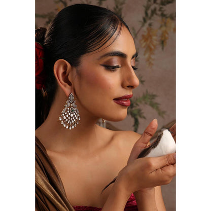 SWABHIMANN Parushi Green Polki Chandbali Earrings