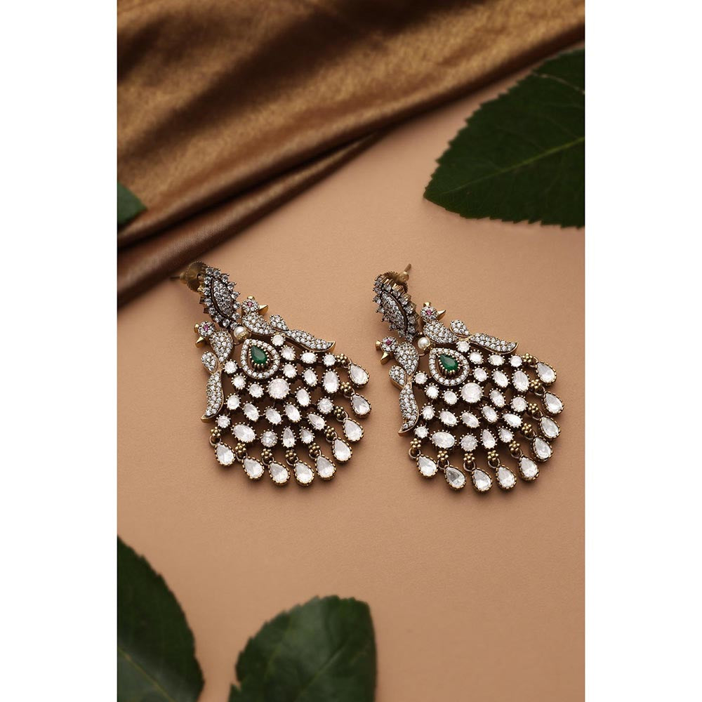 SWABHIMANN Parushi Green Polki Chandbali Earrings