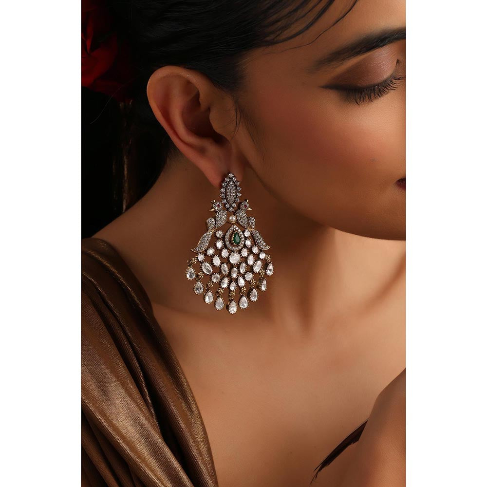 SWABHIMANN Parushi Green Polki Chandbali Earrings
