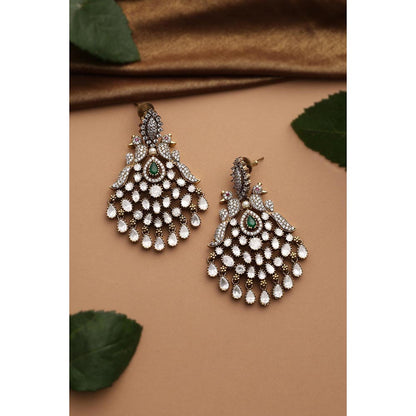 SWABHIMANN Parushi Green Polki Chandbali Earrings