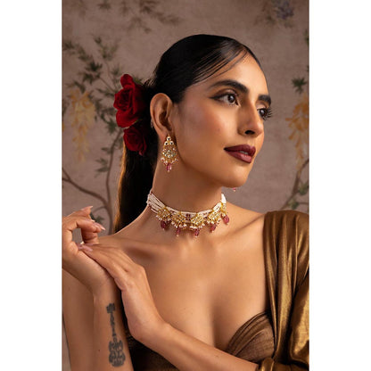 SWABHIMANN Kesar Multi-Color Polki Choker Jewellery Set