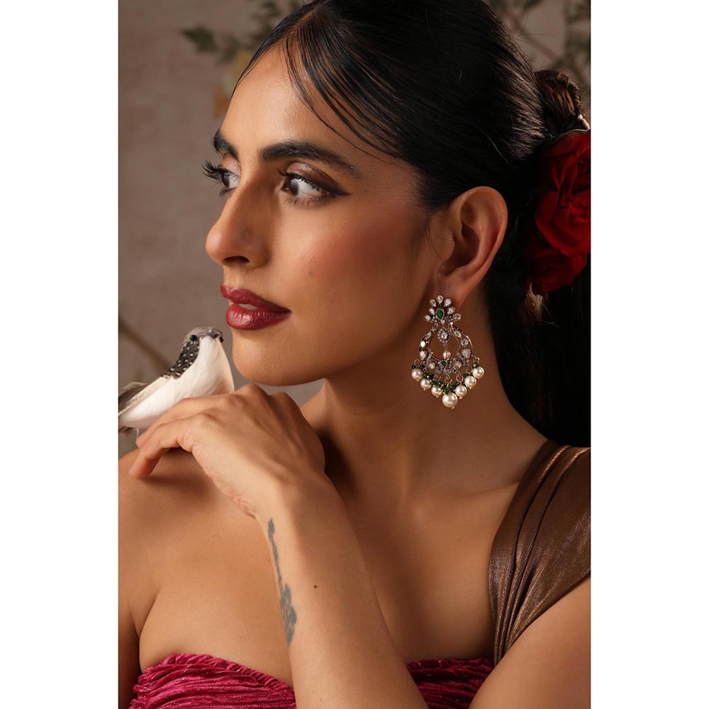 SWABHIMANN Navita Multi-Color Polki Chandbali Earrings