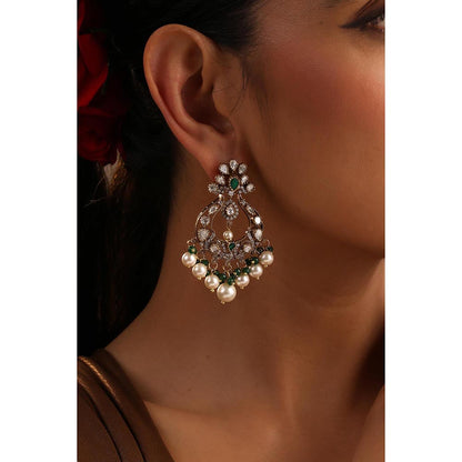 SWABHIMANN Navita Multi-Color Polki Chandbali Earrings