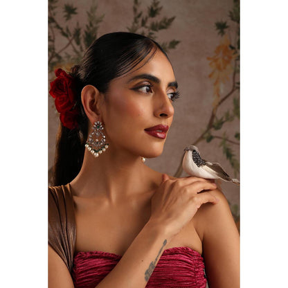 SWABHIMANN Navita Multi-Color Polki Chandbali Earrings