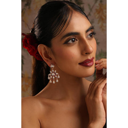 SWABHIMANN Sanya Red Polki Dangler Earrings