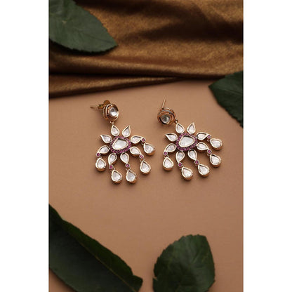 SWABHIMANN Sanya Red Polki Dangler Earrings