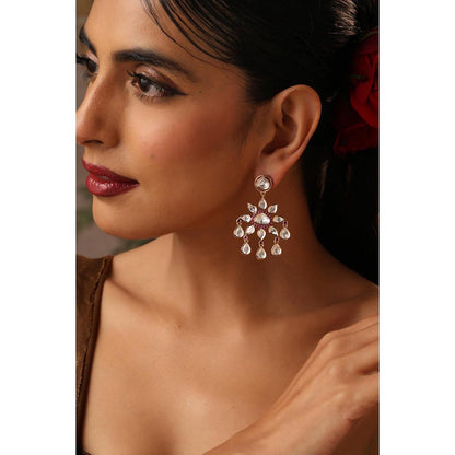 SWABHIMANN Sanya Red Polki Dangler Earrings