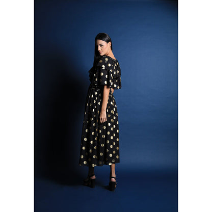 Swatee Singh V Neck Midi Dress With Ruffle Detail