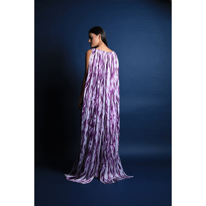 Swatee Singh V Overlapping Neck Gown With Drapes and Cut Outs