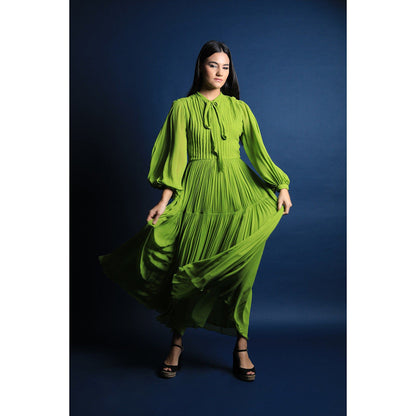 Swatee Singh Scarf Collar Maxi Dress With Pouf Sleeves