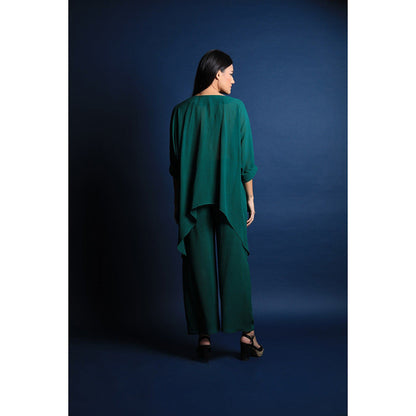 Swatee Singh V Neck Asymmetric Top With Pants (Set of 2)