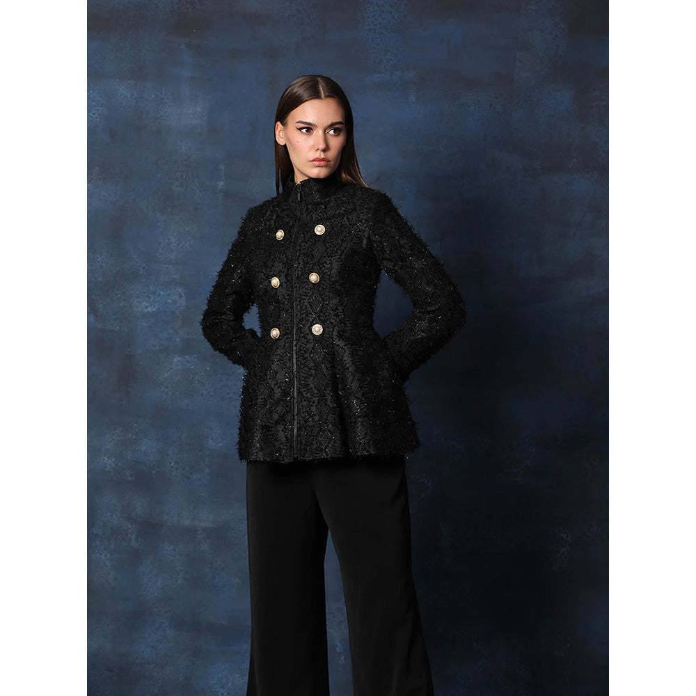 Swatee Singh High Neck Structured Jacket Top With Full Straight Sleeved