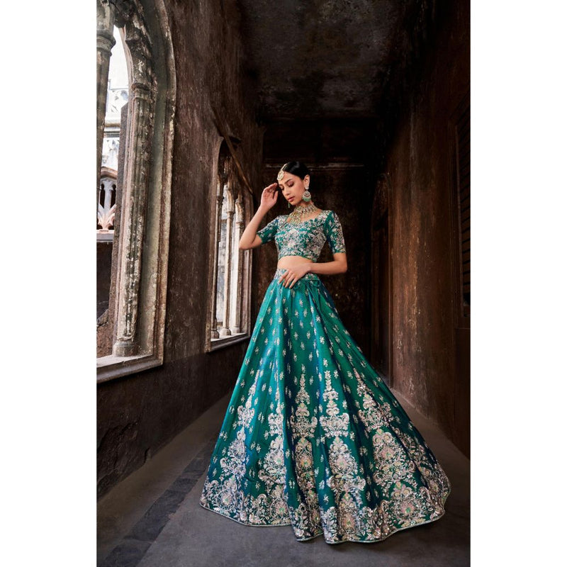 SWATHI VELDANDI Green Lehenga Choli and Dupatta (Set of 3)