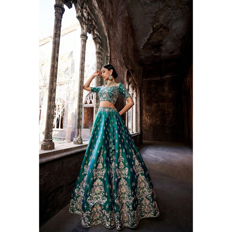 SWATHI VELDANDI Green Lehenga Choli and Dupatta (Set of 3)