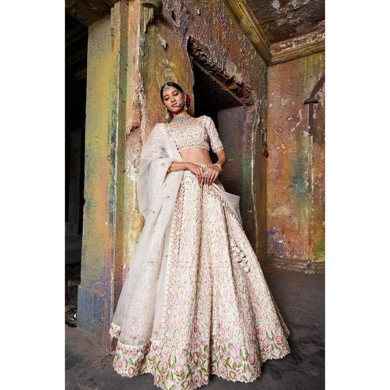 SWATHI VELDANDI Ivory Lehenga Choli and Dupatta (Set of 3)