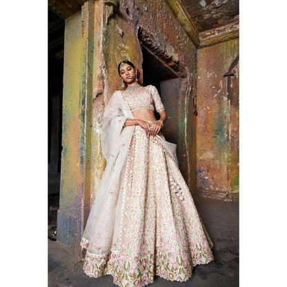SWATHI VELDANDI Ivory Lehenga Choli and Dupatta (Set of 3)