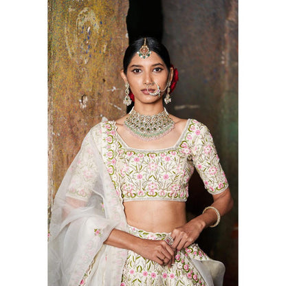 SWATHI VELDANDI Ivory Lehenga Choli and Dupatta (Set of 3)