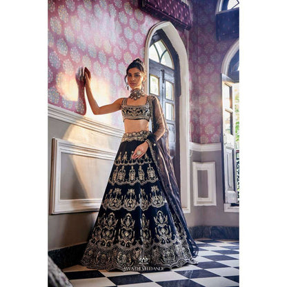SWATHI VELDANDI Mid Night Black Lehenga with Blouse and Dupatta (Set of 3)