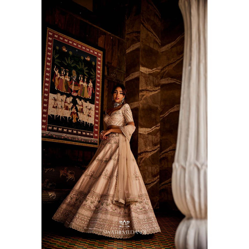 SWATHI VELDANDI Heavenly Pink Lehenga with Blouse and Dupatta (Set of 3)