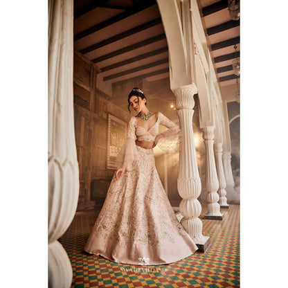 SWATHI VELDANDI Nude Pink Lehenga with Blouse and Dupatta (Set of 3)