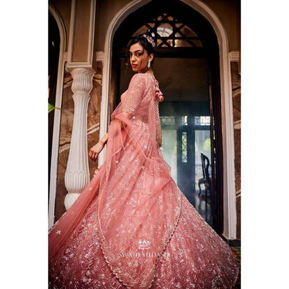SWATHI VELDANDI Peach Lehenga with Blouse and Dupatta (Set of 3)