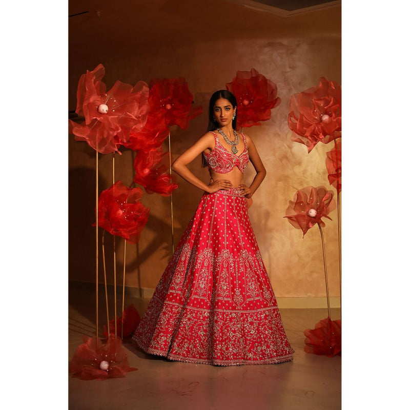 SWATHI VELDANDI Princess Pink Bridal Lehenga with Blouse and Dupatta (Set of 3)