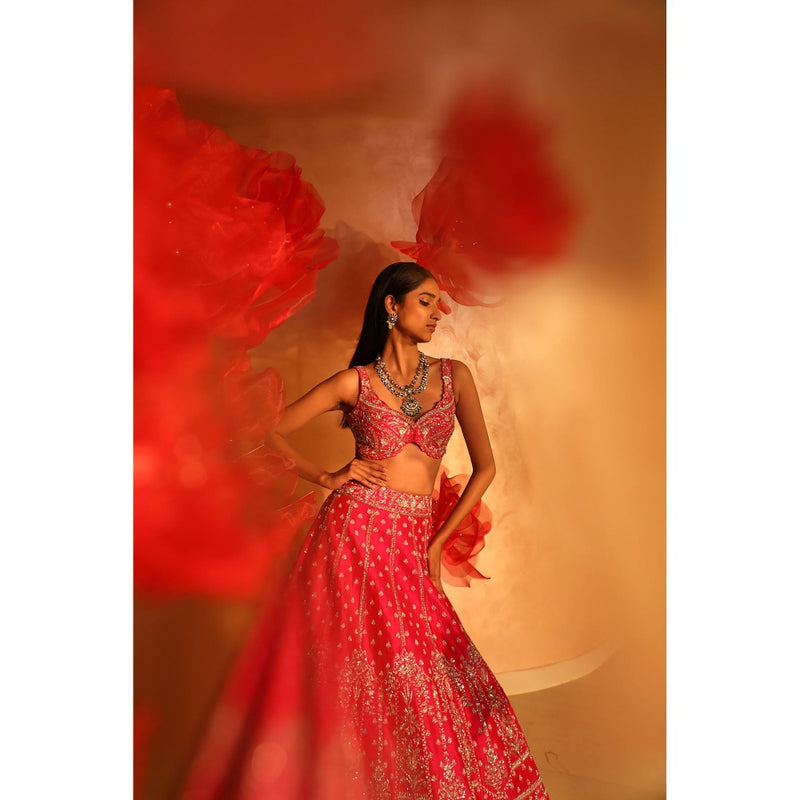 SWATHI VELDANDI Princess Pink Bridal Lehenga with Blouse and Dupatta (Set of 3)