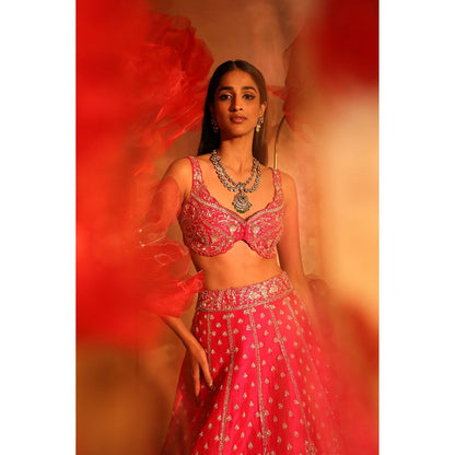 SWATHI VELDANDI Princess Pink Bridal Lehenga with Blouse and Dupatta (Set of 3)