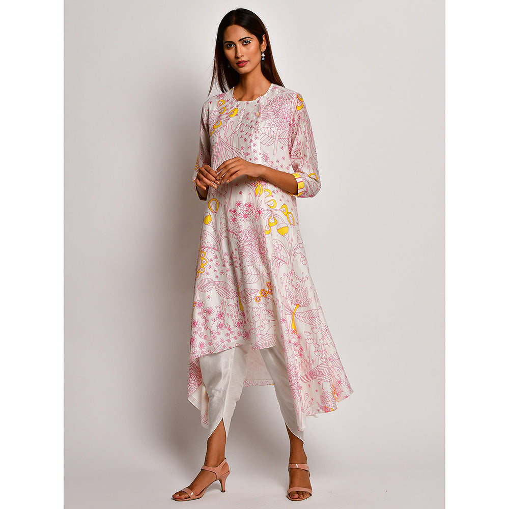 Swati Vijaivargie In Bloom Off White Asymmetric Printed Kurta With Dhoti Pants (Set of 2)