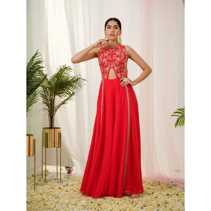 Tamaraa by Tahani Red Lyric Jumpsuit