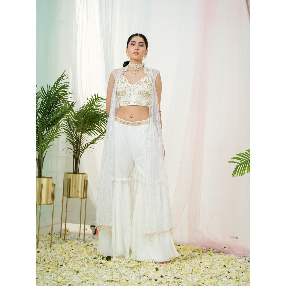 Tamaraa by Tahani Off White Enigma Jacket with Blouse and Shaara (Set of 3)
