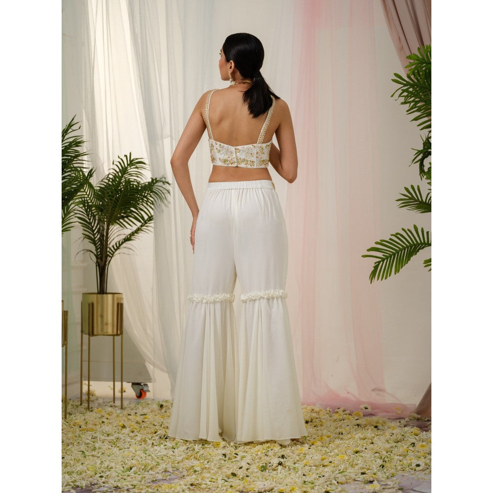 Tamaraa by Tahani Off White Enigma Jacket with Blouse and Shaara (Set of 3)