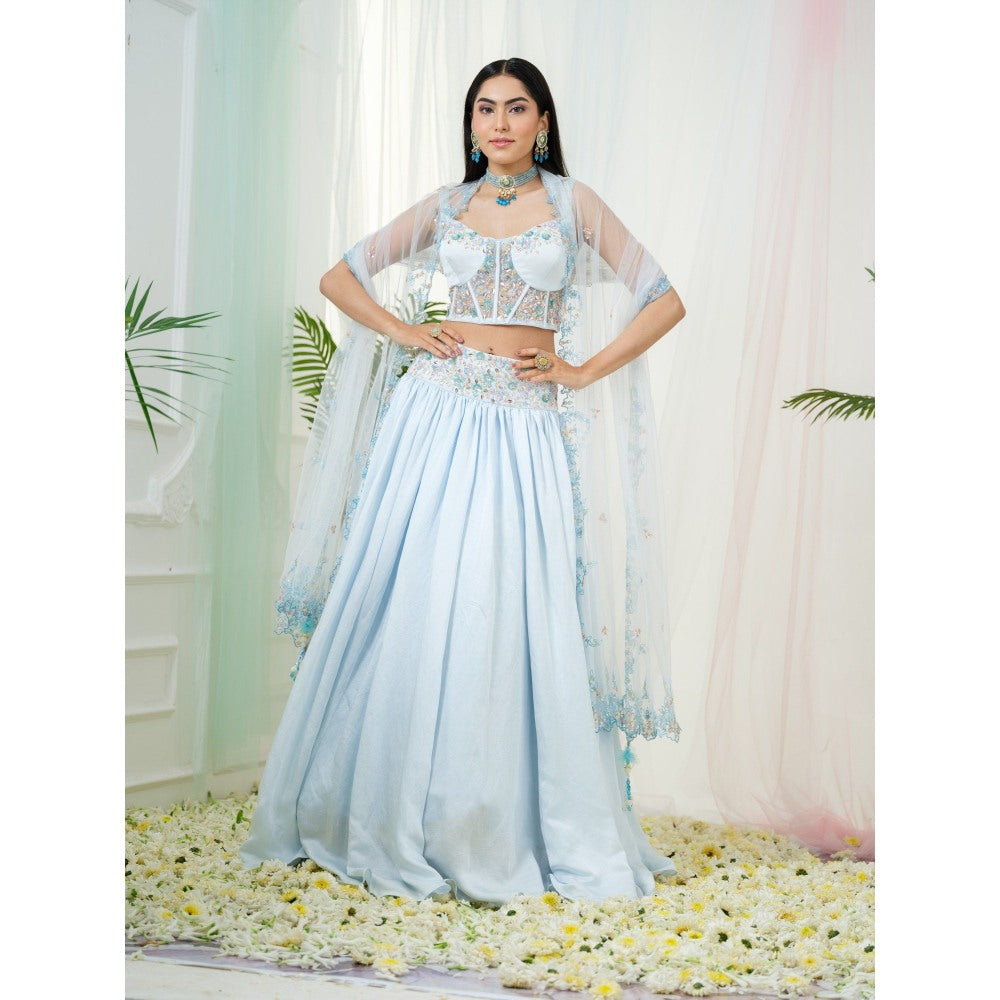 Tamaraa by Tahani Blue Fable Lehenga with Blouse and Dupatta (Set of 3)