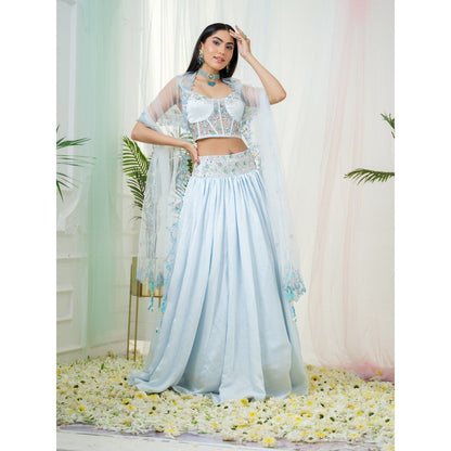 Tamaraa by Tahani Blue Fable Lehenga with Blouse and Dupatta (Set of 3)