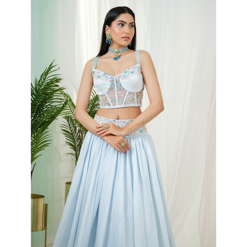 Tamaraa by Tahani Blue Fable Lehenga with Blouse and Dupatta (Set of 3)